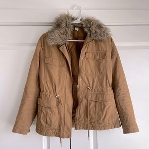 Divided brown fur hooded coat